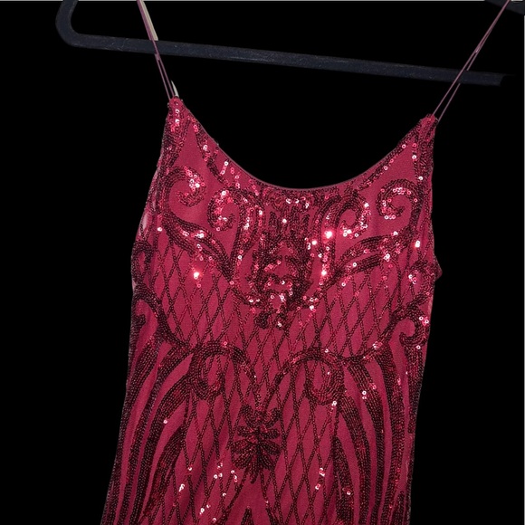 Red Sequin Design Dress with slit - Picture 2 of 6